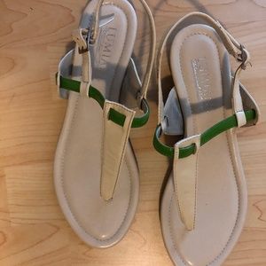 Brand New Never Worn Green and White Sandals